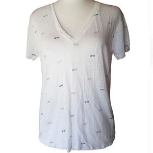 Rails White V Neck Cara Sunnies TShirt Slub Knit Size Medium